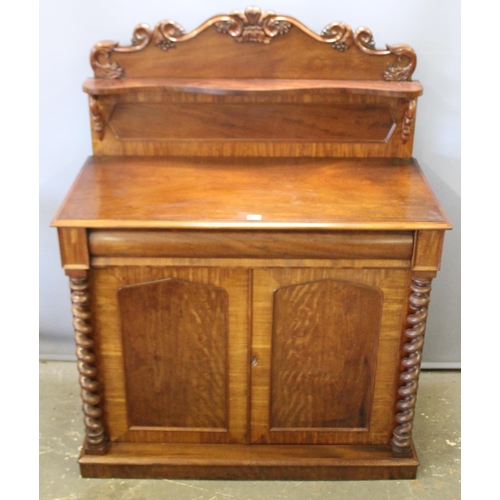 117 - A 19th century mahogany sideboard with shelf over a hidden drawer and a cupboard, approx 120cm wide ... 