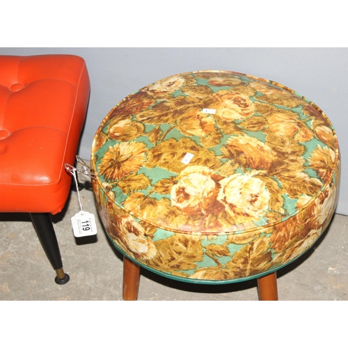 119 - 2 retro footstools, the larger approx 60 cm wide x 37 cm deep x 30 cm tall