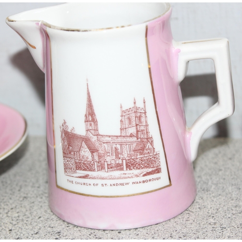 1662 - An antique Victorian 2 person tea set decorated with scenes of Wanborough, near Swindon, made in Ger... 