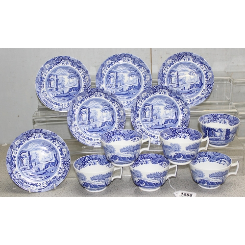 1666 - A set of blue & white Spode Italian Pattern breakfast cups and saucers, each cup approx 10.5cm in di... 