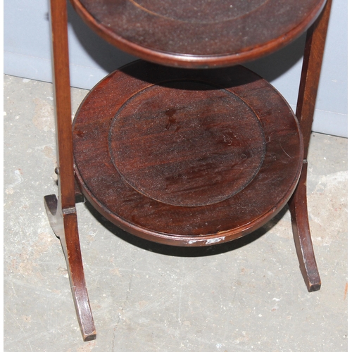 105 - A vintage folding mahogany 3 tier cake stand, approx 84cm tall