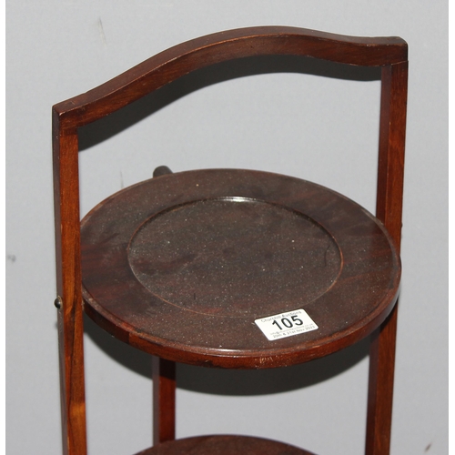 105 - A vintage folding mahogany 3 tier cake stand, approx 84cm tall