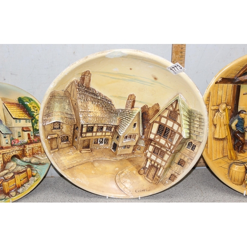 1773 - 4 vintage 3-D wall art plaster plaques, mostly of fishing/marine scenes, largest approx 38cm