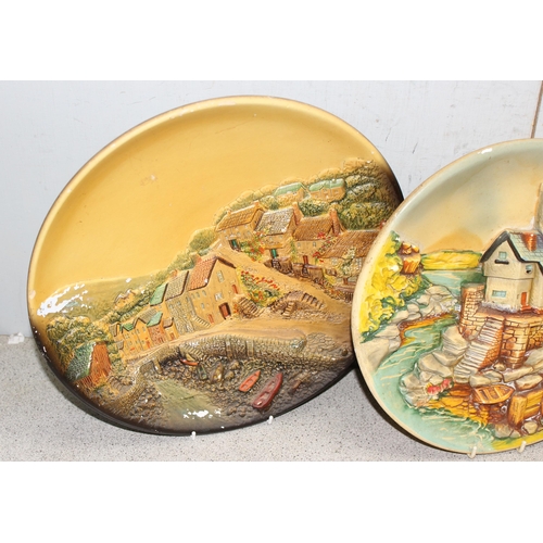 1773 - 4 vintage 3-D wall art plaster plaques, mostly of fishing/marine scenes, largest approx 38cm