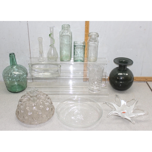 1778 - Qty of glass items to incl small carboy and large flower frog