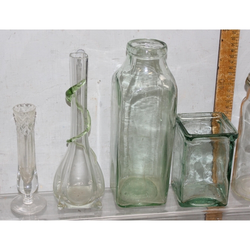 1778 - Qty of glass items to incl small carboy and large flower frog