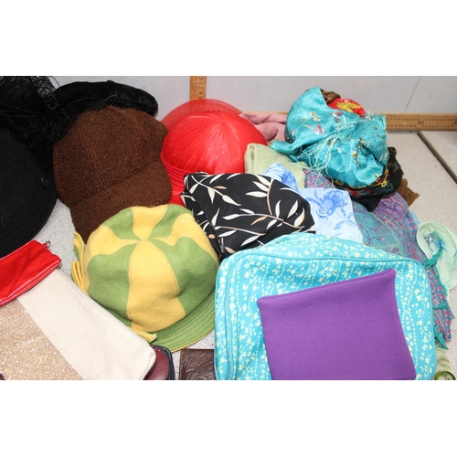 214 - Qty of ladies hats, purses and scarves