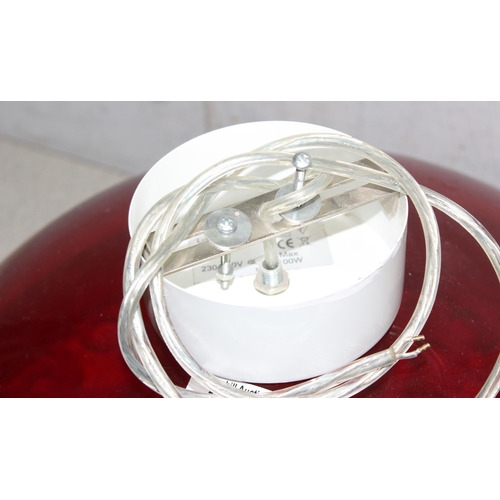 246 - Dome-topped Habitat Perspex red hanging ceiling light shade and fitting Approx. 46cm wide