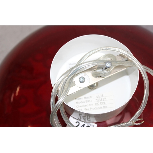 246 - Dome-topped Habitat Perspex red hanging ceiling light shade and fitting Approx. 46cm wide