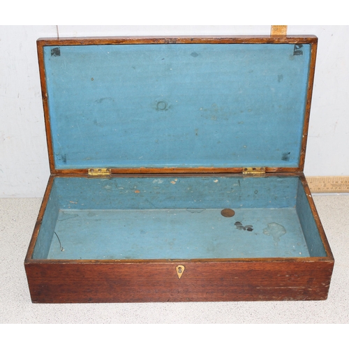 283 - Antique mahogany storage box with blue painted interior, approx 55cm x 29cm x 13cm