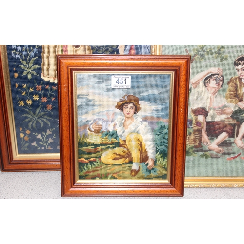 451 - 6 assorted framed tapestry pictures, largest approx 78cm x 58cm