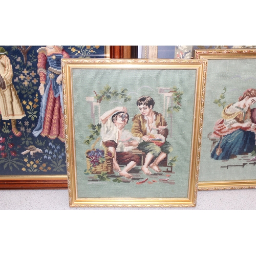 451 - 6 assorted framed tapestry pictures, largest approx 78cm x 58cm