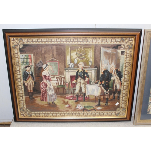 451 - 6 assorted framed tapestry pictures, largest approx 78cm x 58cm