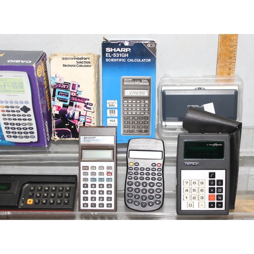 664 - Qty of vintage and later calculators and organisers to incl Casio and Commodore