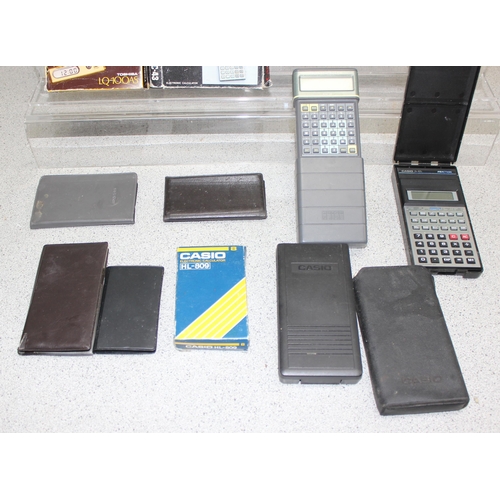 664 - Qty of vintage and later calculators and organisers to incl Casio and Commodore