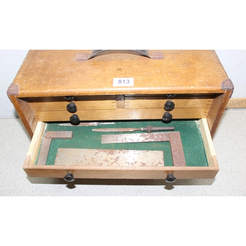 813 - Vintage engineers' tool chest stamped 'M&W' for Moore & Wright, with associated contents, approx 43c... 