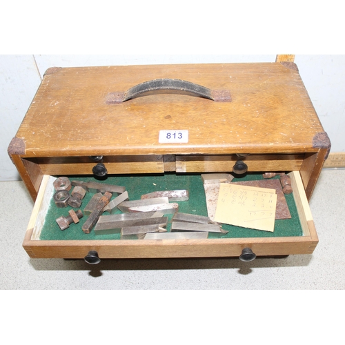 813 - Vintage engineers' tool chest stamped 'M&W' for Moore & Wright, with associated contents, approx 43c... 