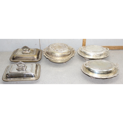 1067 - Qty of assorted antique and vintage silver plated entrée dishes, 5 in total, approx 6.6kg gross