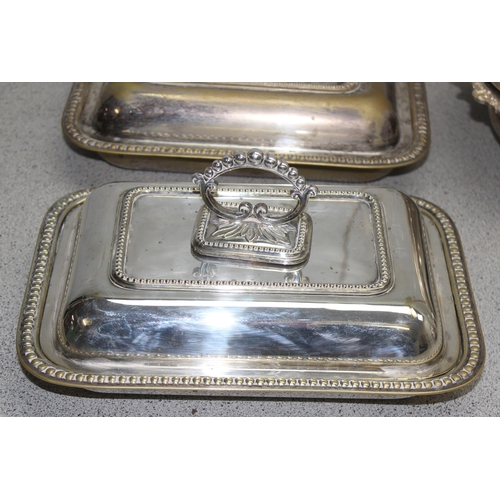 1067 - Qty of assorted antique and vintage silver plated entrée dishes, 5 in total, approx 6.6kg gross