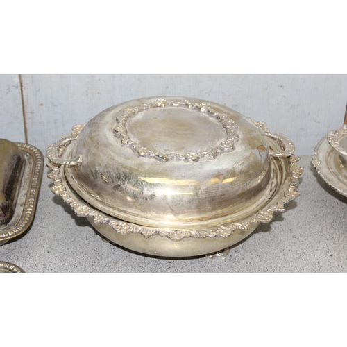 1067 - Qty of assorted antique and vintage silver plated entrée dishes, 5 in total, approx 6.6kg gross