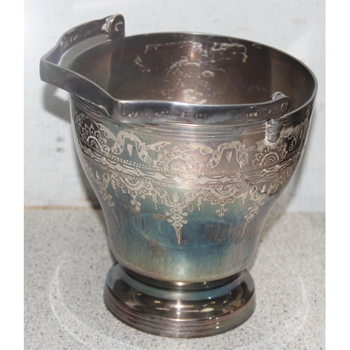 1069 - A silver plated 2 bottle wine cooler with vine decoration, a vintage silver plated ice bucket and a ... 