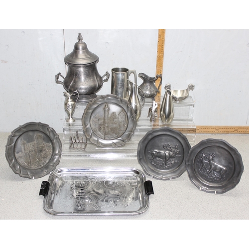 1070 - Qty of assorted antique and later items, mainly pewter, approx 7.2kg gross