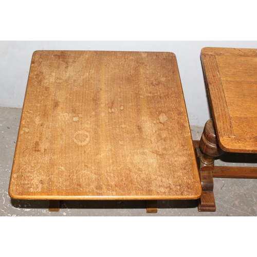 128 - 2 small vintage oak side tables. the largest approx 65cm wide x 45cm deep x 55cm tall