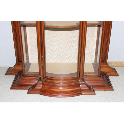 130 - An unusual antique table top mahogany and glass display cabinet, likely Edwardian, with key, approx ... 