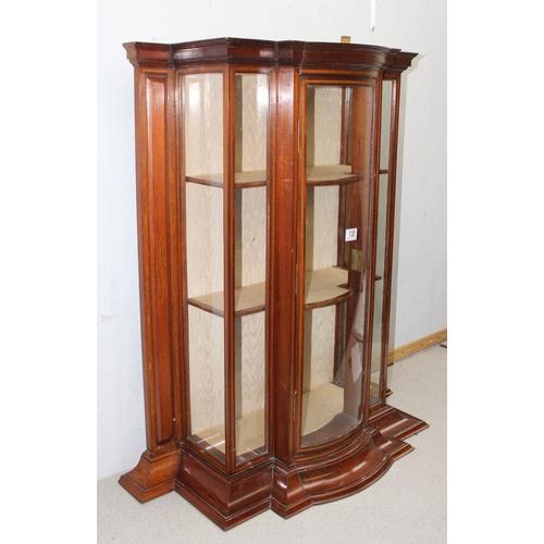 130 - An unusual antique table top mahogany and glass display cabinet, likely Edwardian, with key, approx ... 