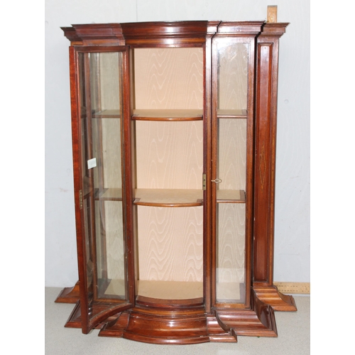 130 - An unusual antique table top mahogany and glass display cabinet, likely Edwardian, with key, approx ... 