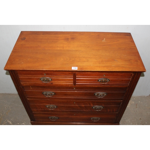 134 - An antique mahogany 2 over 3 chest of drawers with Art Nouveau handles, approx 102cm wide x 50cm dee... 