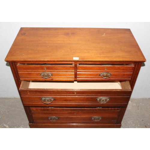 134 - An antique mahogany 2 over 3 chest of drawers with Art Nouveau handles, approx 102cm wide x 50cm dee... 