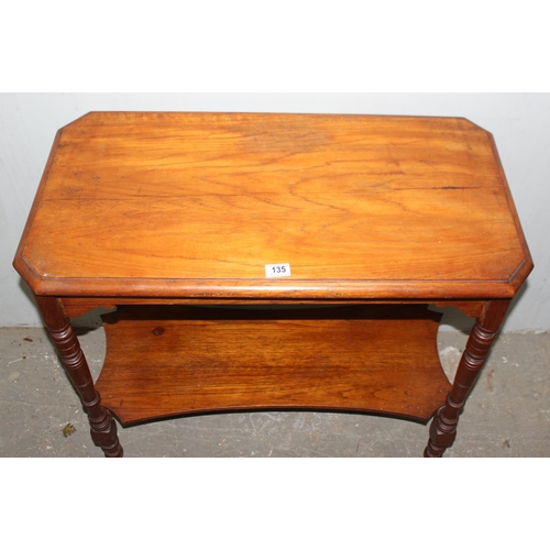 135 - An Edwardian mahogany hall table with turned legs and undertier, approx 85cm wide x 46cm deep x 76cm... 