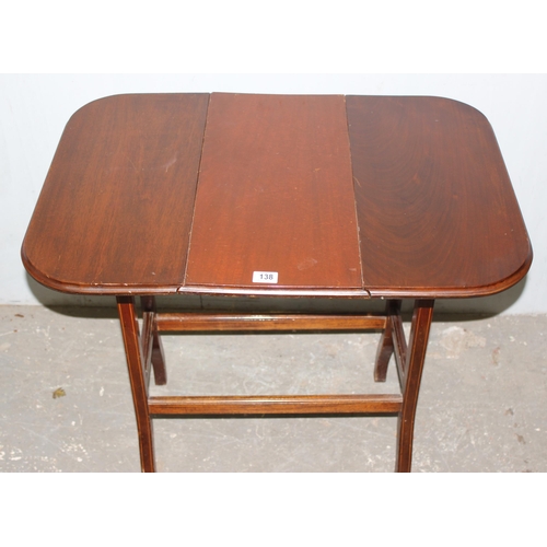 138 - A small Edwardian mahogany Sutherland drop leaf table with swivel top, approx 84cm wide x 61cm deep ... 