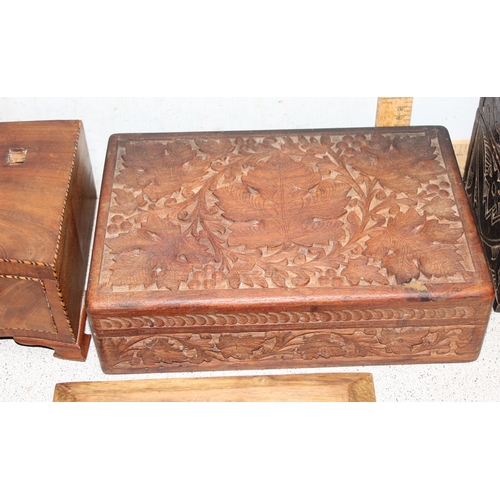 287 - 3 assorted vintage wooden boxes, one with interesting brass plaque and a Georgian mirror base (4)