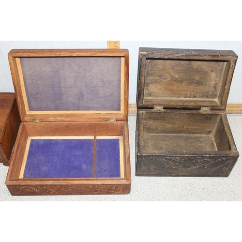 287 - 3 assorted vintage wooden boxes, one with interesting brass plaque and a Georgian mirror base (4)