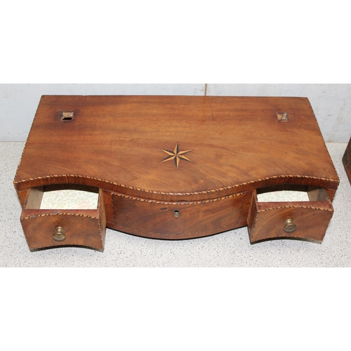 287 - 3 assorted vintage wooden boxes, one with interesting brass plaque and a Georgian mirror base (4)