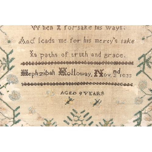 470 - A William IV period needlework sampler by Hebhzibah Holloway, aged 9, dated 2nd November 1833, A/F, ... 