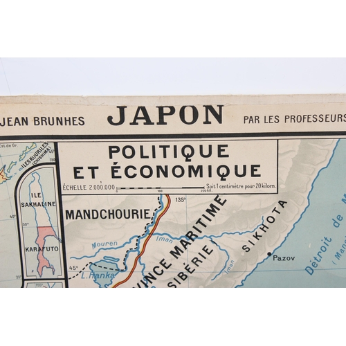 476 - Double sided mid century French map of Japan printed by Gaillac - Monroco & Co of Paris. Approx. 120... 