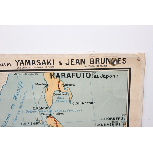 476 - Double sided mid century French map of Japan printed by Gaillac - Monroco & Co of Paris. Approx. 120... 