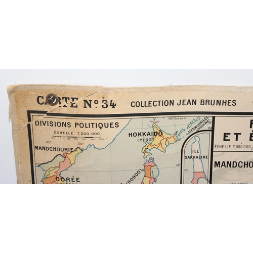 476 - Double sided mid century French map of Japan printed by Gaillac - Monroco & Co of Paris. Approx. 120... 