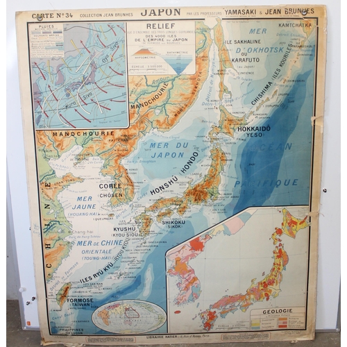 476 - Double sided mid century French map of Japan printed by Gaillac - Monroco & Co of Paris. Approx. 120... 