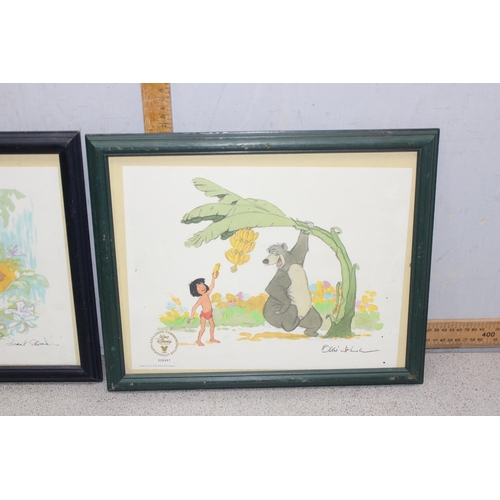 477 - 2 vintage Disney commemorative lithographs of The Jungle Book, in frames, and a Peter Rabbit print (... 