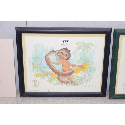 477 - 2 vintage Disney commemorative lithographs of The Jungle Book, in frames, and a Peter Rabbit print (... 