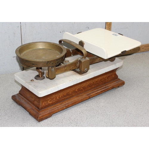 1805 - A set of early 20th century brass and marble butcher's shop scales