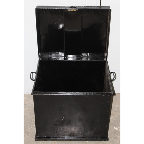 157 - An unusually large black painted metal deed box, approx 60cm wide x 50cm deep x 55cm tall