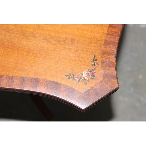 159 - A charming Edwardian tilt top table with hand painted vignettes of flowers to top, approx 52cm wide ... 