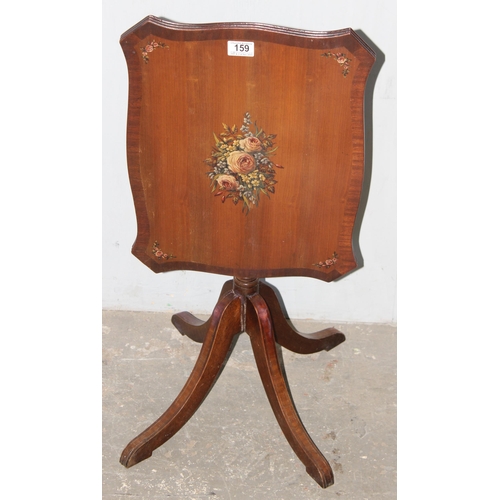 159 - A charming Edwardian tilt top table with hand painted vignettes of flowers to top, approx 52cm wide ... 