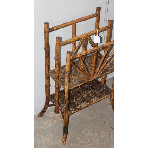 161 - A late 19th century Aesthetic Movement bamboo and rattan what not magazine rack, approx 43cm wide x ... 