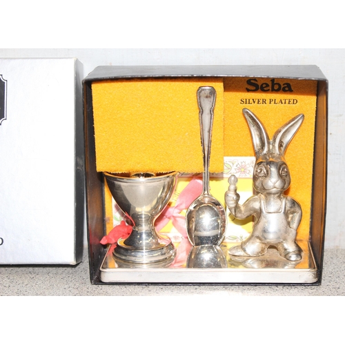 1017 - Silver plated egg cup christening set by Seba